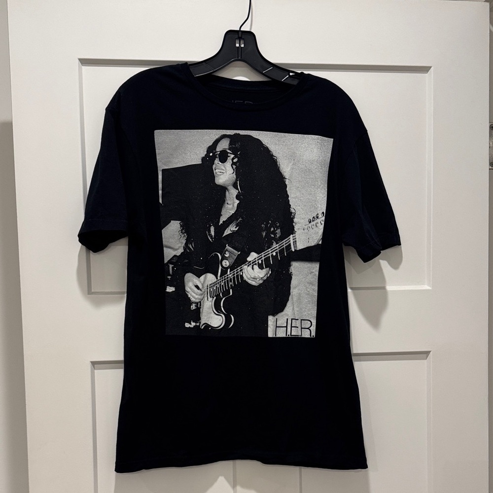 HER Playing Guitar Black T-Shirt, Size Medium - Picture 1 of 3
